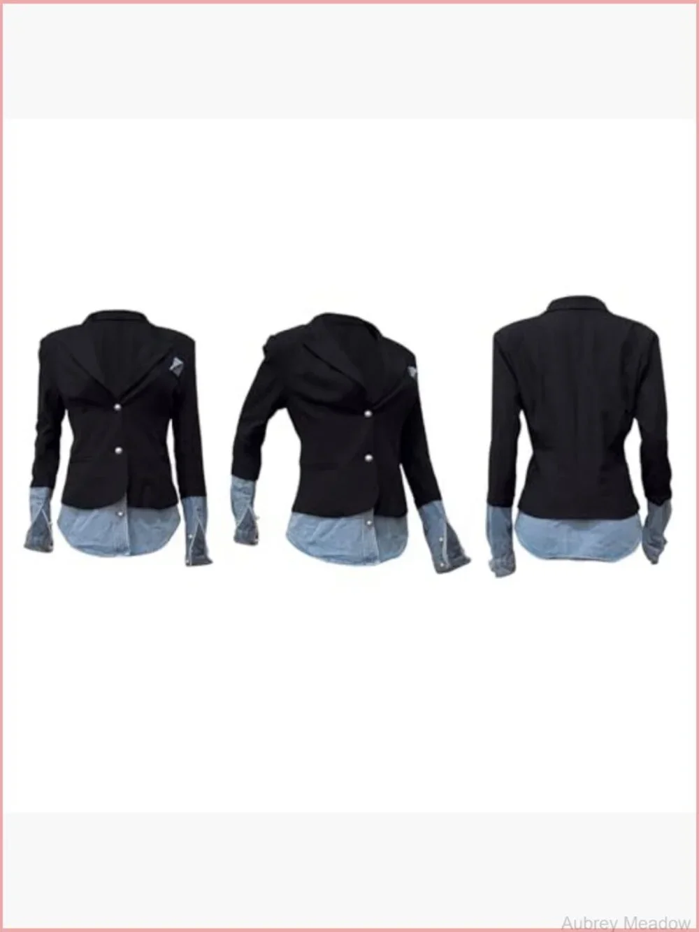 Long Sleeve Button Patchwork Denim Blazer Women Suit Jacket